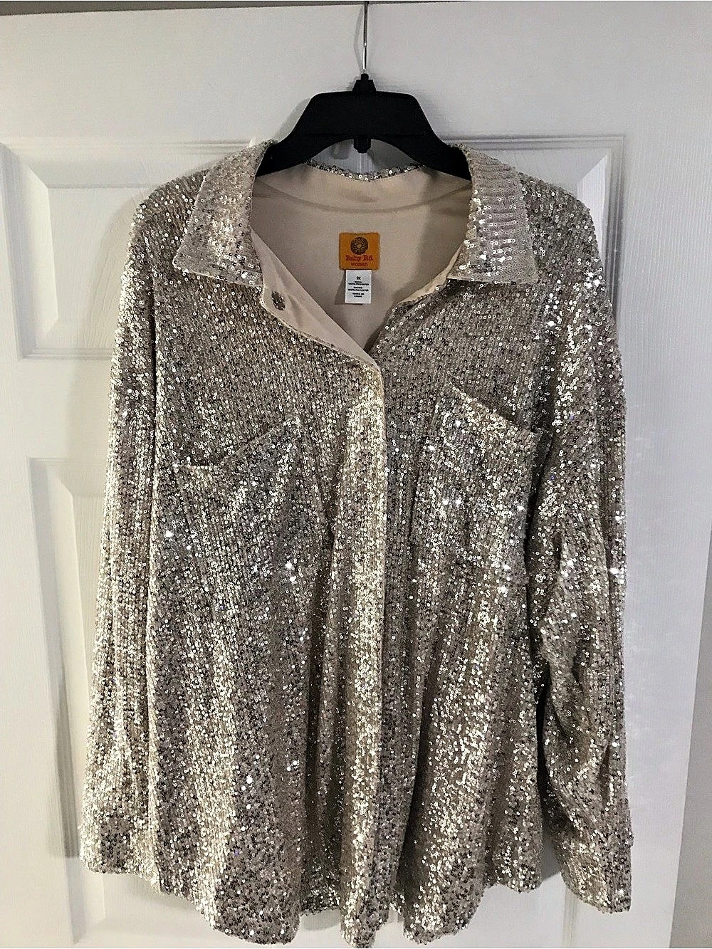 Ruby Rd Sequin Button Front Blouse Gold Size 1X